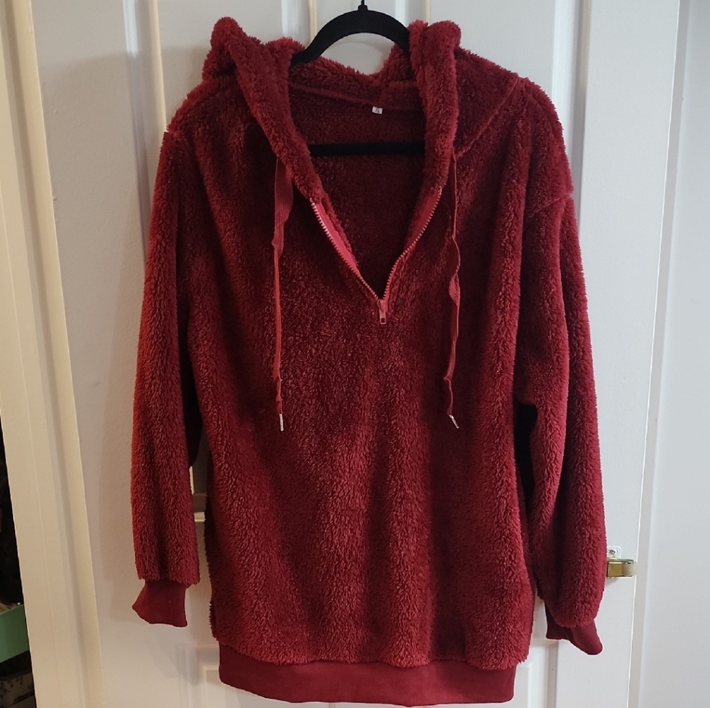 Cozy Red Fleece Hoodie Sweater